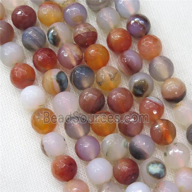 natural Agate Beads, faceted round, mixed color