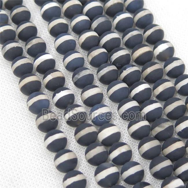 round matte black Tibetan Agate Beads, line