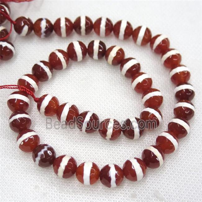 faceted round red Tibetan Agate Beads, line