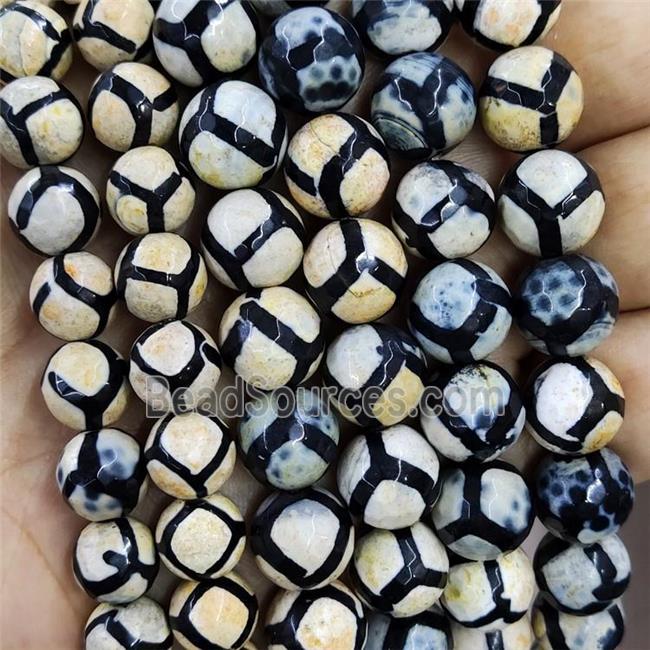 faceted round Tibetan Agate Beads, football