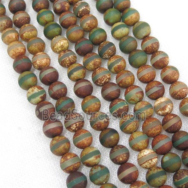 round green tibetan agate beads, line, matte