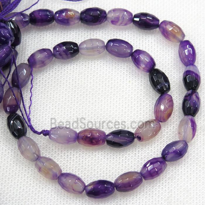 purple Agate beads, faceted barrel