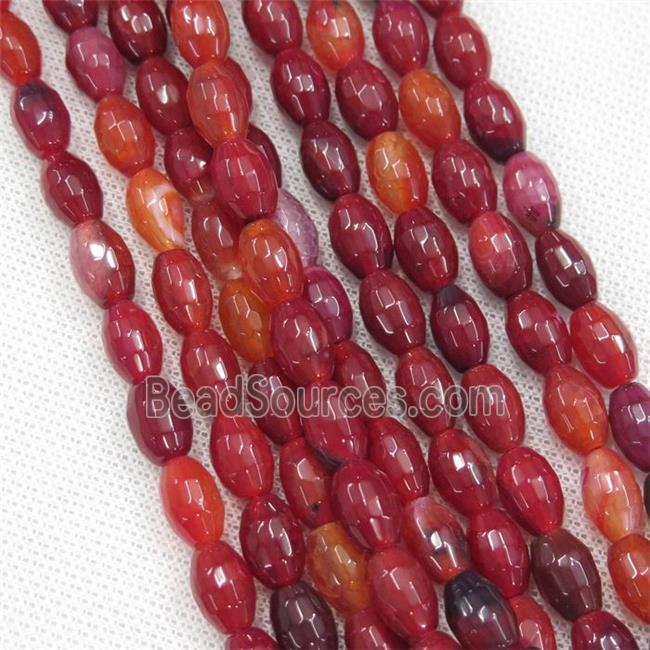 red Agate beads, faceted barrel