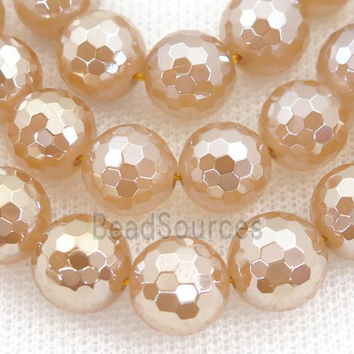 champagne Agate beads, faceted round, electroplated