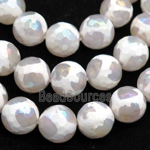 Tibetan Agate beads, faceted round, AB color electroplated