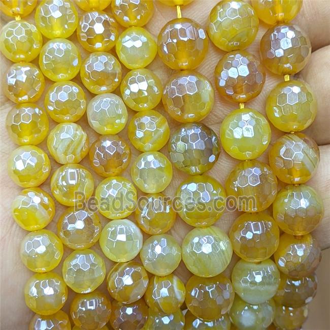 yellow striped Agate Beads, faceted round, light electroplated