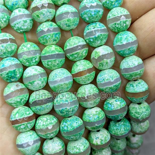 Tibetan Agate Beads Faceted Round Green Dye B-Grade