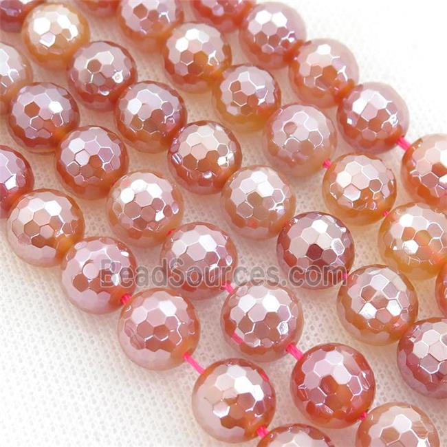 Red Stripe Agate Beads, faceted round, light electroplated