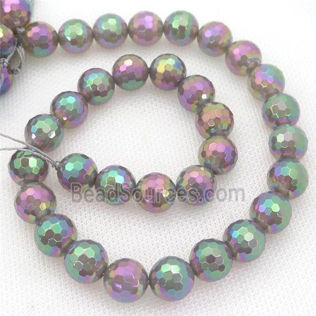 gray Agate Beads, faceted round, rainbow electroplated