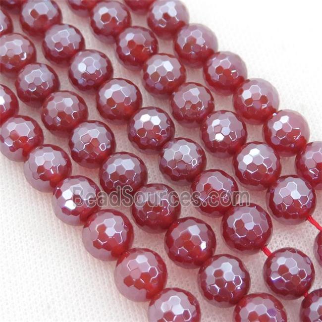 red Agate Beads, faceted round, light electroplated