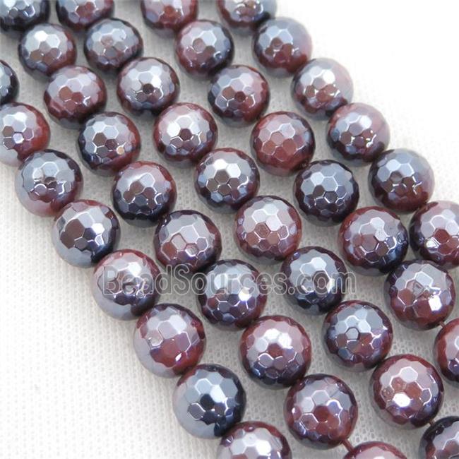 red Tiger eye stone Beads, faceted round, electroplated