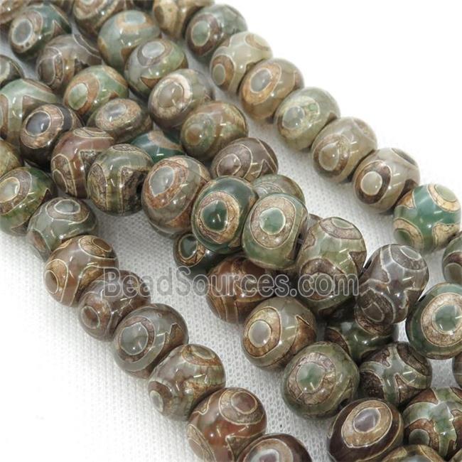 green Tibetan Agate Beads, rondelle, eye