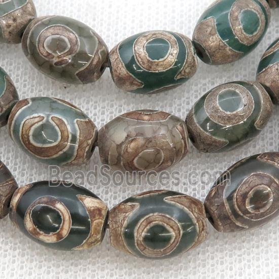 green Tibetan Agate barrel beads, eye