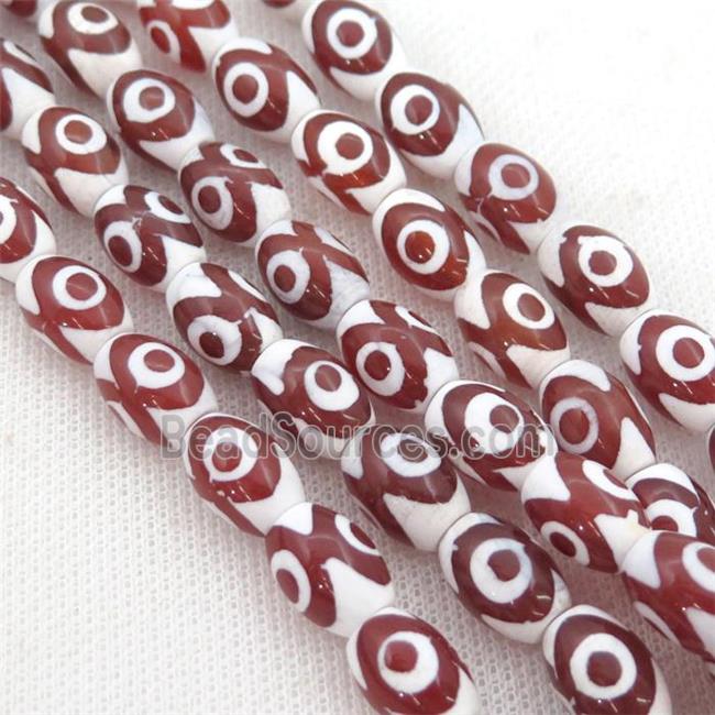 red Tibetan Agate rice beads, eye