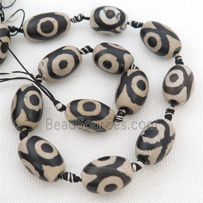 black white Tibetan Agate barrel beads, evil eye, matte