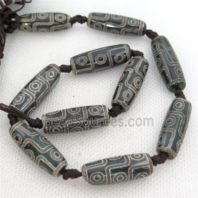 green Tibetan Dzi Agate rice beads, evil eye