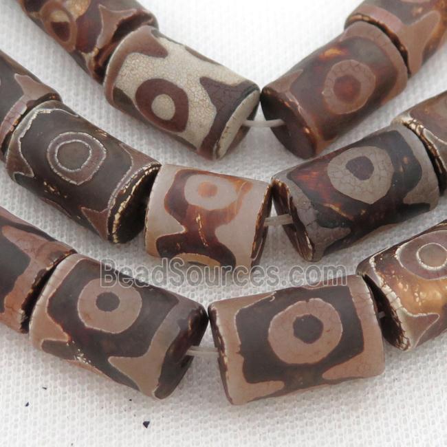 matte Tibetan Dzi Agate column beads, eye