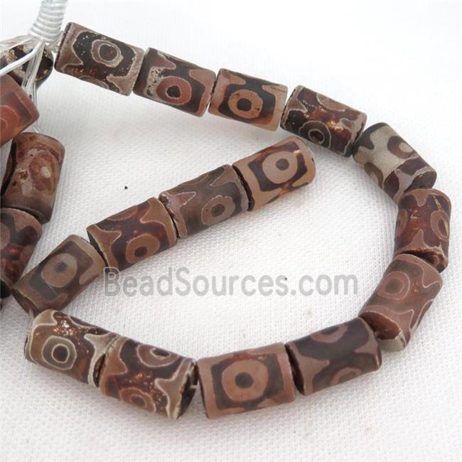 matte Tibetan Dzi Agate column beads, eye