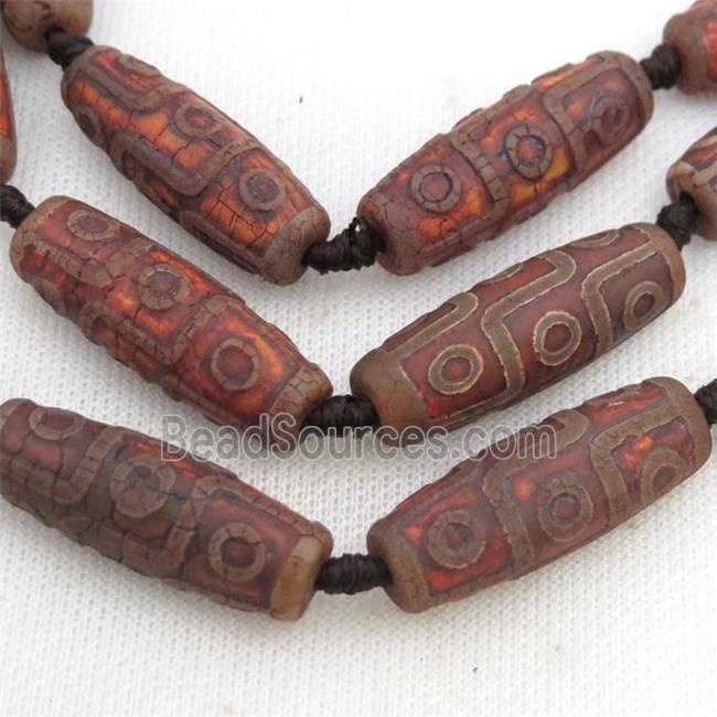 red Tibetan Dzi Agate rice beads, eye, rough