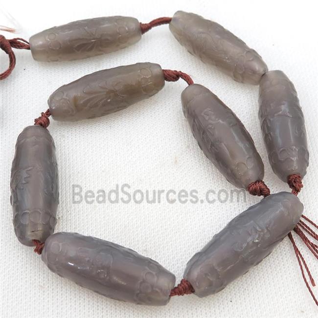 grey Agate rice beads, carved