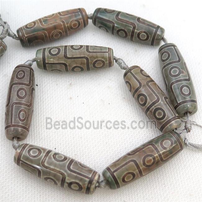 green Tibetan Dzi Agate rice beads, evil eye