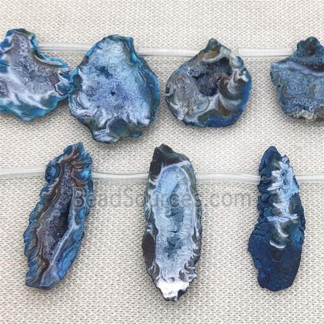 blue Agate Geode Druzy slice beads, top-drilled