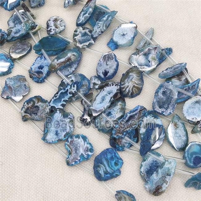 blue Agate Geode Druzy slice beads, top-drilled