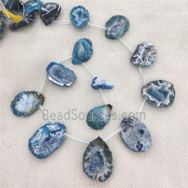 blue Agate Geode Druzy slice beads, top-drilled