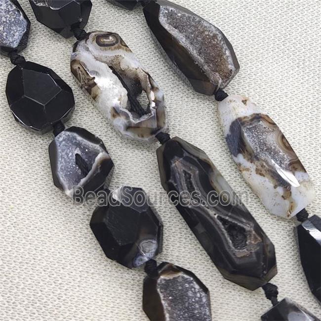 black Agate Geode Druzy Beads, freeform