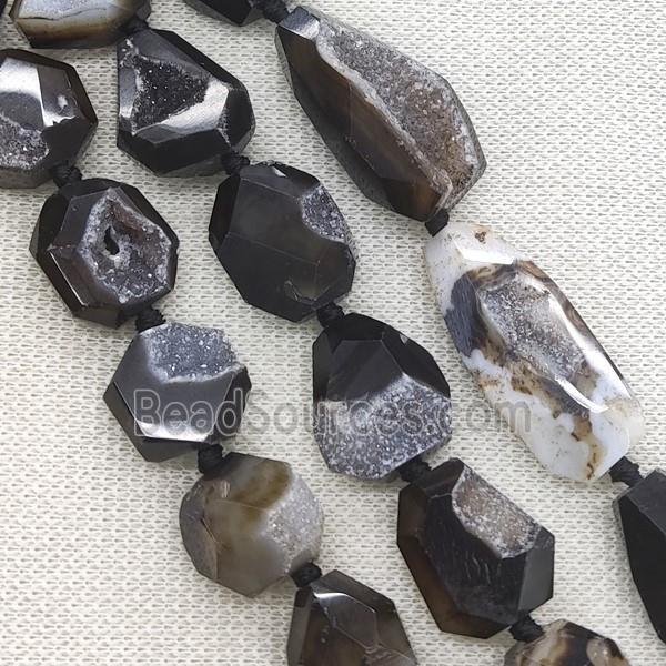 black Agate Geode Druzy Beads, freeform