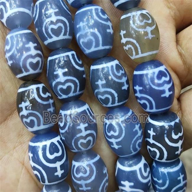 Blue Tibetan Agate Barrel Beads