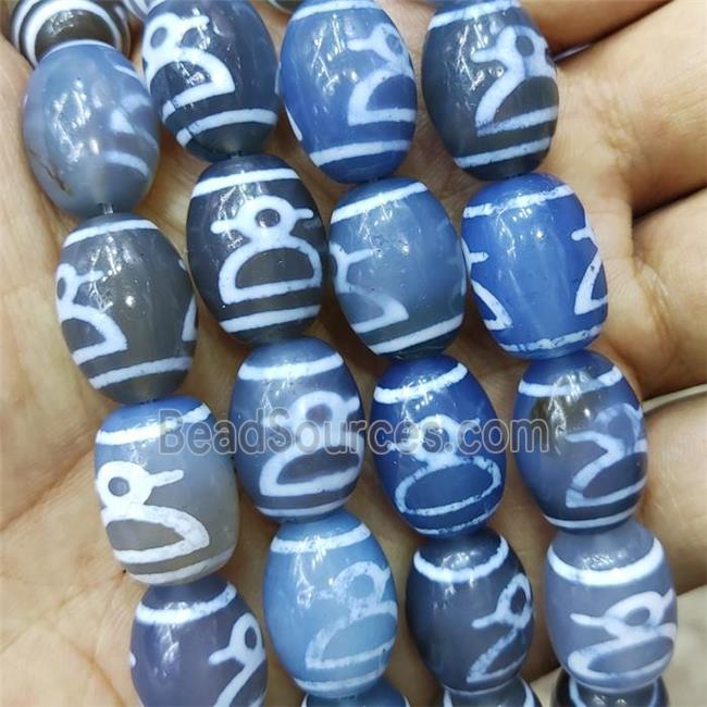 Blue Tibetan Agate Barrel Beads