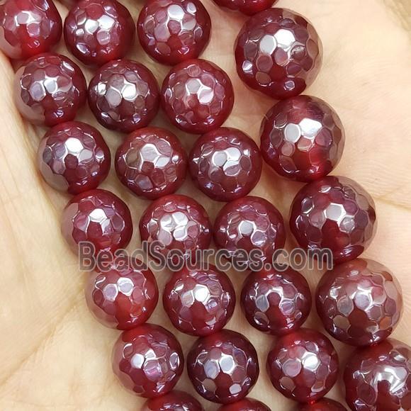 Natural Red Carnelian Agate Beads Faceted Round Electroplated