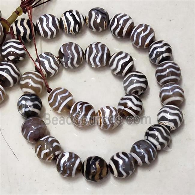 Gray Tibetan Agate Beads Wave Faceted Round