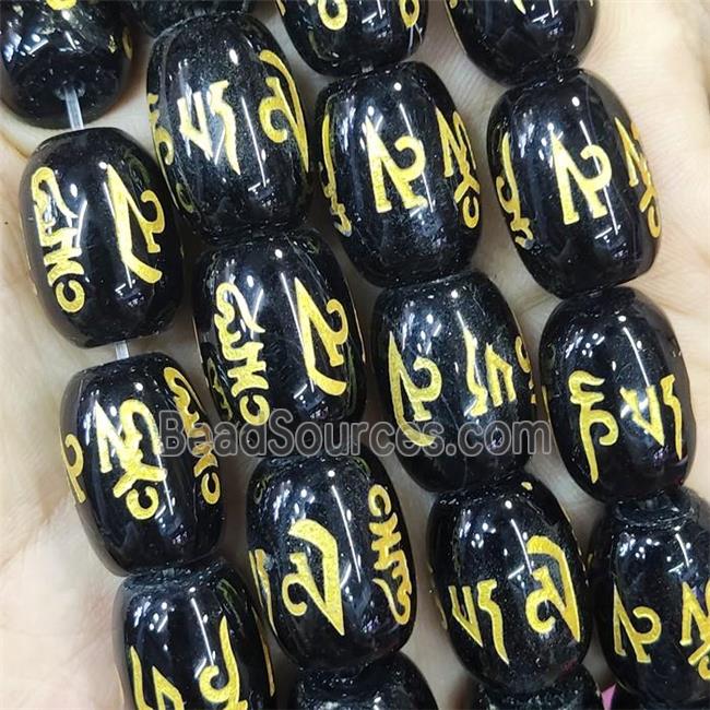 Black Agate Buddhist Beads Barrel Dye Om Mani Padme Hum