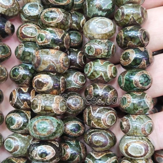 Tibetan Agate Rondelle Beads Evil Eye Green Smooth