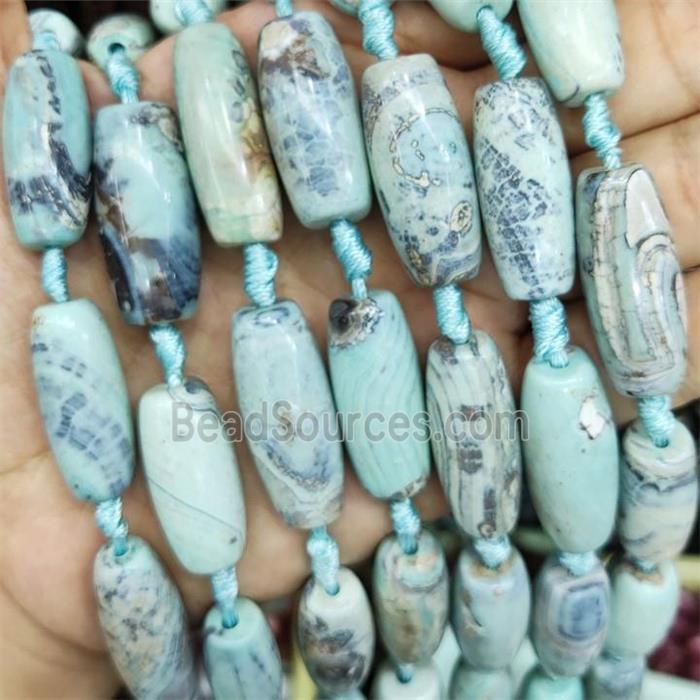 Natural Agate Rice Beads Smooth Turq Blue Dye