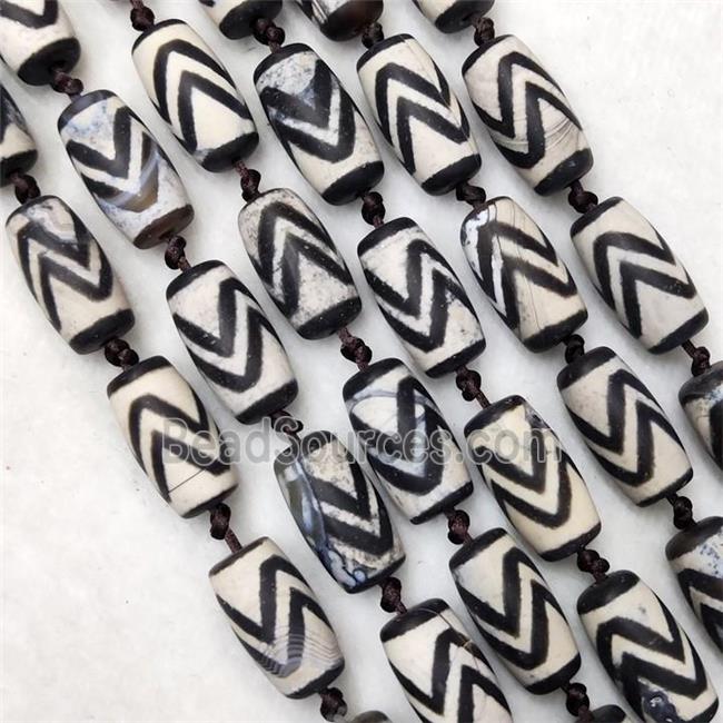 Tibetan DZi Agate Barrel Beads Matte Wave