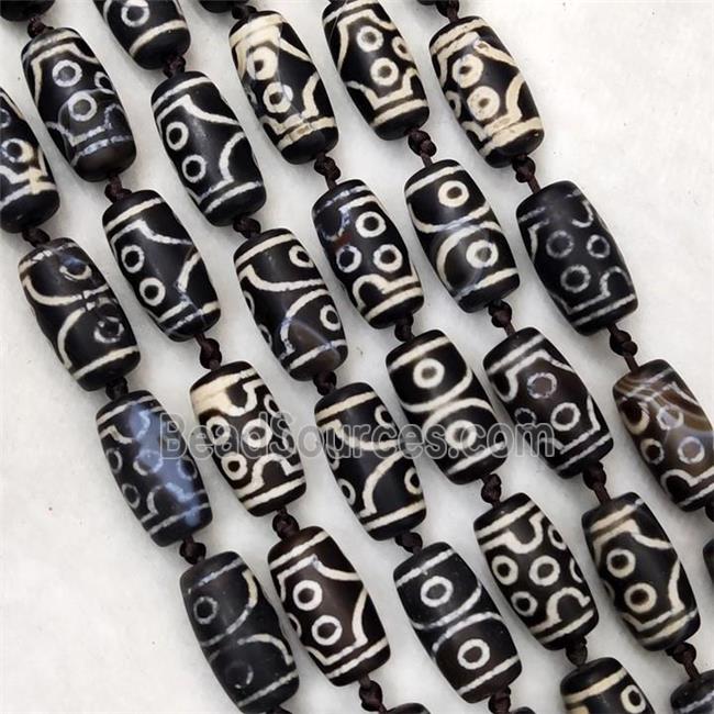 Black Tibetan DZi Agate Barrel Beads Matte Evil Eye