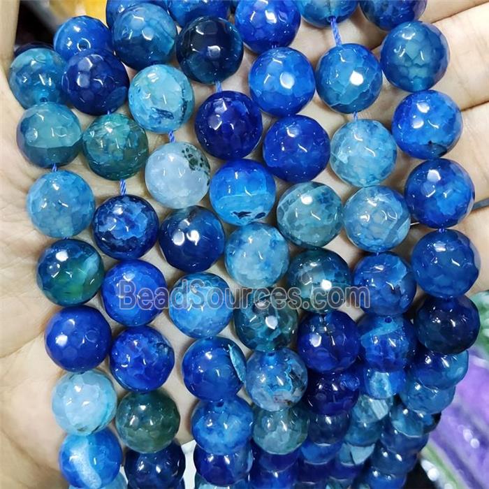 Natural Agate Beads Faceted Round Blue Dye B-Grade