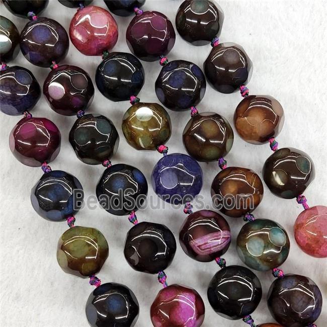 Natural Agate Beads Round Faceted Dye Mixed