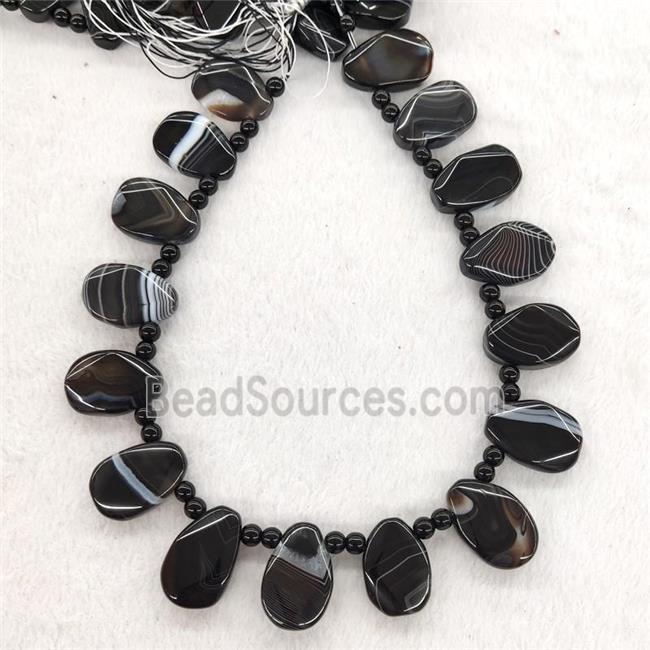 Natural Stripe Agate Teardrop Beads Black Topdrilled