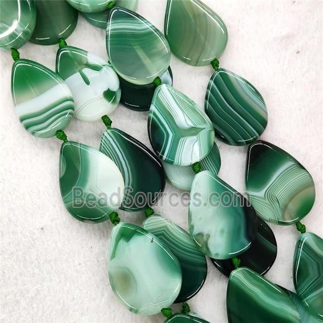 Green Stripe Agate Beads Teardrop