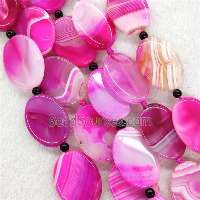 Hotpink Stripe Agate Oval Beads