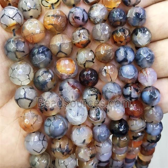 Orange Veins Agate Beads Faceted Round