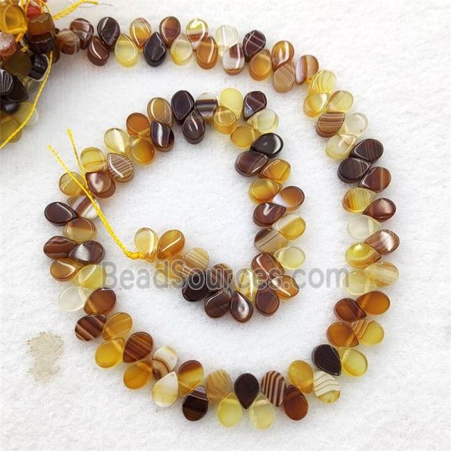 Gold Stripe Agate Teardrop Beads Topdrilled