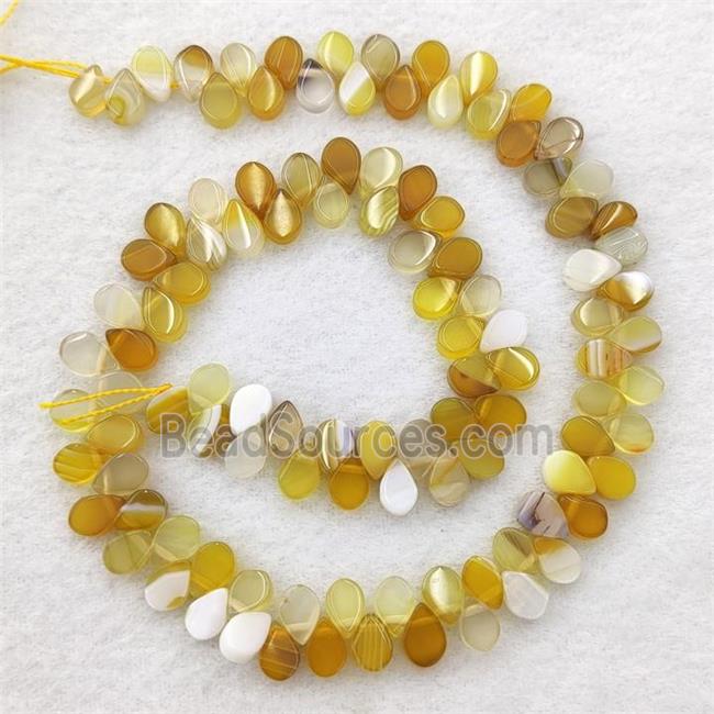 Yellow Stripe Agate Teardrop Beads Topdrilled