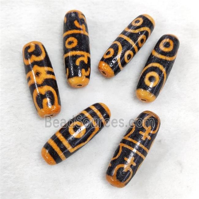 Tibetan DZi Agate Barrel Beads Orange Dye Mixed