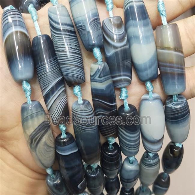 Natural Stripe Agate Beads Rice Black