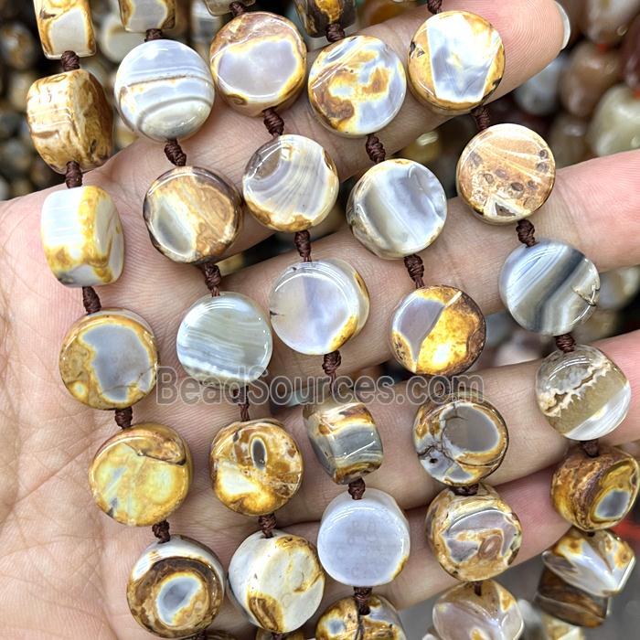 Yellow Fired Agate Button Beads Circle
